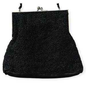 Y2K Style Black Beaded Floral Embroidered Kiss Lock Evening Bag Clutch Purse thumbnail 3