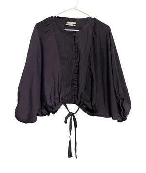 Urban Outfitters Pintucked Cropped Batwing Dleeve Blouse in Eggplant Purple M thumbnail 1