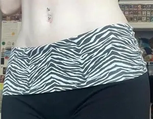 Zebra print waistband mini shorts! Cute perfect casual outfit work out Leggings. Black and white zebra print stretchy fold over belt shorts thumbnail 2