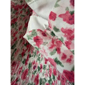 ASTR The Label Floral Sweetheart Crop Top Pink‎ Rose Smocked Back Tie Shoulder M thumbnail 6