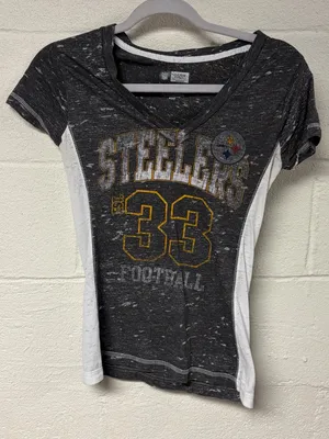 Team Apparel Women's Heather Black Steelers Short Sleeve Tee Size Small thumbnail 1