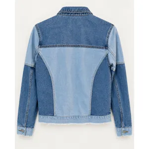 PacSun Womens XS Two-Tone Patchwork Denim Jacket Frayed Hem Blue Cotton Trucker thumbnail 2