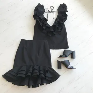 C/MEO COLLECTIVE Ruffle Black Top thumbnail 1