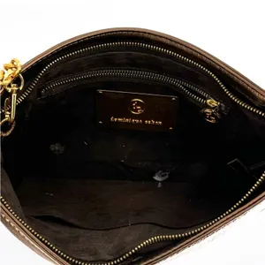 Dominique Cohen Metallic Copper Pleated Clutch‎ with Chain and Horn Detail OS thumbnail 6