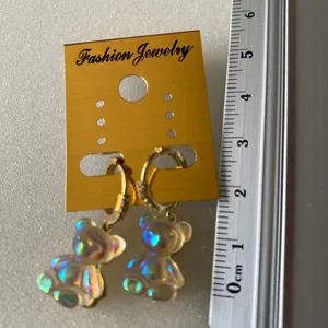 Cute‎ Gold plated clear bear design dangle earrings faux fashion jewelry thumbnail 7