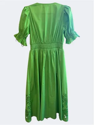 Entro Women's Eyelet Detail Midi Dress in Green Size S thumbnail 3