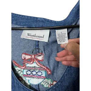 Westbound‎ Vintage Christmas Denim Maxi Dress Button Front Embroidered L thumbnail 6
