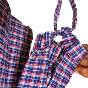 Madewell Womens Blue Red Plaid Cotton Linen Tie Cuff Blouse‎ G1412 Size M thumbnail 5