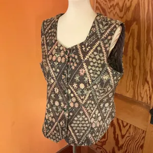 Vintage Tapestry Vest | Floral Geometric Button Front | Women’s Large thumbnail 11