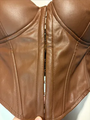 Windsor Dark Brown Faux Leather Crop Corset Tank Front Clasp Closure Size L thumbnail 4