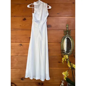 NWOT Lulus Distinctive Charm White Satin Asymmetrical Midi Dress Wedding Size S thumbnail 4