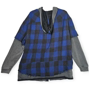 NWT Oli & Hali Oversized Plaid Hooded Button Down Shacket S Blue Gray Shirt Jack thumbnail 2