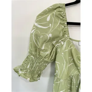 EN SAISON Idrissy Mini Dress Green Floral Puff Sleeve Bow Front Open Back Small thumbnail 6