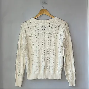 Madewell V-Neck Fringe Cream Sweater thumbnail 4