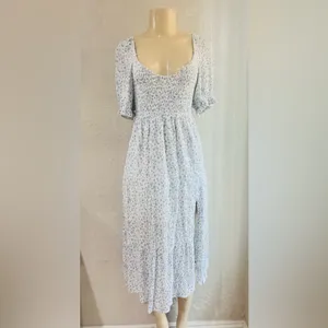 Abercrombie and Fitch Dress Womens XS Blue White Floral Smocked Boho Prairie thumbnail 5
