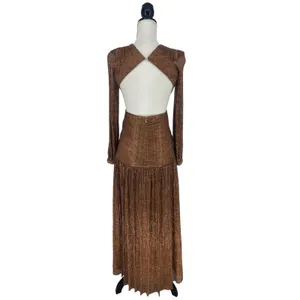 Gianni Bini Hazel‎ Metallic Chiffon Bronze Cutout Maxi Dress Size 2 NWT thumbnail 11
