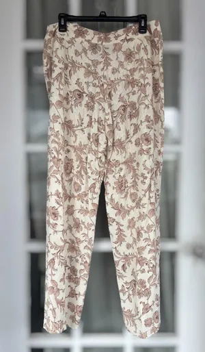 Sag Harbor Women's Size 14 Cream & Tan Floral Casual Straight Leg Pants Cottage thumbnail 2