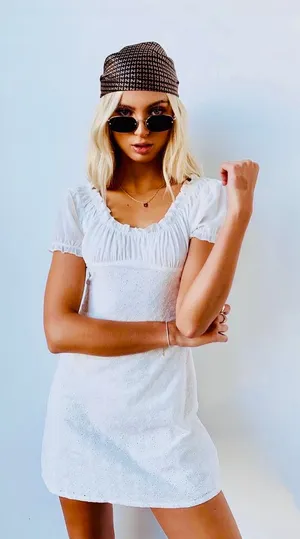 Tiger Mist White eyelet ruffled sleeve dress thumbnail 1