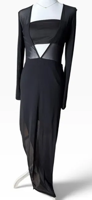 Lulus Black Sheer Mesh Cutout Bodycon Maxi Dress Size M thumbnail 1