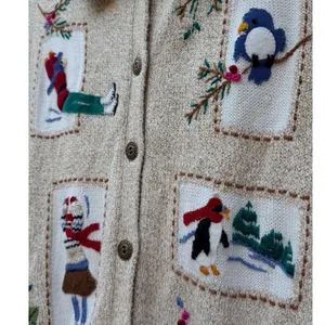 Alfred Dunner Vintage Winter Embroidered Cardigan Sweater Tan XL Ramie Cotton thumbnail 11