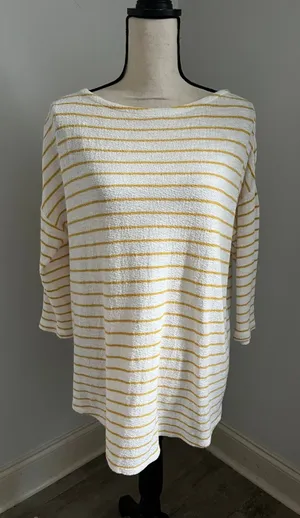 Striped Cotton Slub Knit Top sz Small White Yellow Oversized Coastal Minimalist‎ thumbnail 1