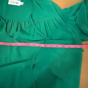 Line & Dot Green Blouse V-Neck Ruffle Sleeve Tassel‎ Tie Sheer XS thumbnail 4