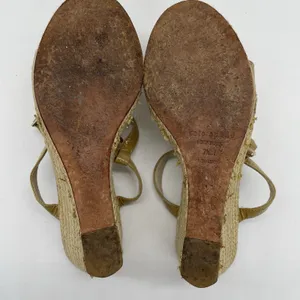 Kate Spade Womens 7.5 Shoes Nude Beige Espadrille Wedge Bow Linked-Chain Heels‎ thumbnail 6