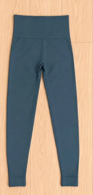 SET Active Blue High-Waisted Seamless Leggings Sz M Nylon Spandex Logo Ankle Gym thumbnail 1