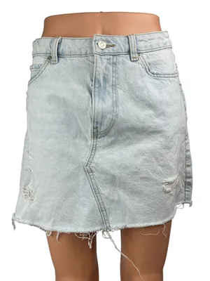 Zara Womens Blue Light Wash Distressed Frayed Raw Hem Mini Denim Jeans Skirt S thumbnail 1