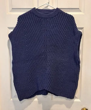 rag & bone Blue Chunky Knit Chevron Sweater Vest Sleeveless Crew Neck Small thumbnail 1