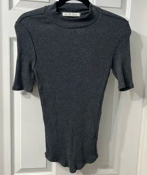 Free People We The Free Ribbed Mock Neck Top – Gray Size M thumbnail 1