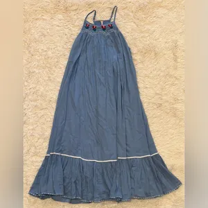 NEW Free People Tip Toeing Tulip Embroidered Gauze maxi Blue Dress sz M thumbnail 4