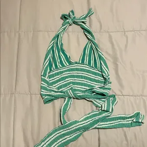 FP Beach Teal Green Knit Cropped Halter Top with Ties thumbnail 3