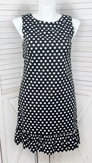 Betsey Johnson Polka Dot Ruffle Hem Sleeveless Sheath Dress Black White 14 thumbnail 1