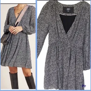 Maeve Anthropologie Dress Women Black White Leopard Print‎ Mini V-Neck Excellent thumbnail 2