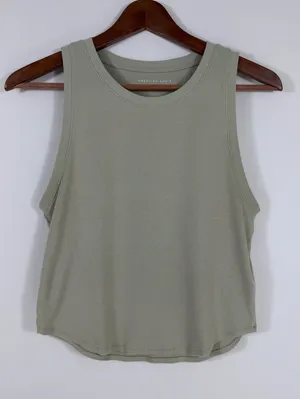 American Eagle Women’s L Sage Green Ribbed Cropped Tank Top Soft Stretch thumbnail 1