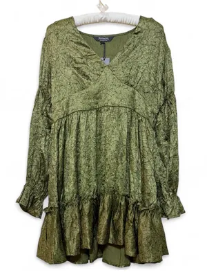 NWT Disturbia Women’s Arda Virago Crinkle Green Olive V-Neck Mini Dress Size 10 thumbnail 3