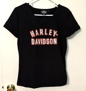 Harley-Davidson Rhinestone Logo Black Short Sleeve Tee Women's Large thumbnail 1