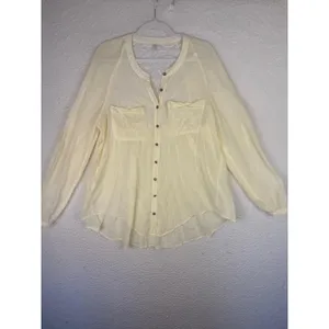 Free People Blouse Womens Small Yellow Sheer‎ Crochet Lace Boho Indie Cottage thumbnail 2