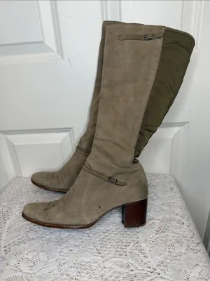 Timberland Knee-High Taupe leather gray tanish Block Heel Boots sz 8.5 thumbnail 2