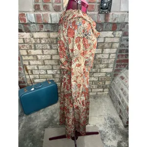 shirtwaist dress 1980s sheer ruffle collar sz 14 rust tan thumbnail 6
