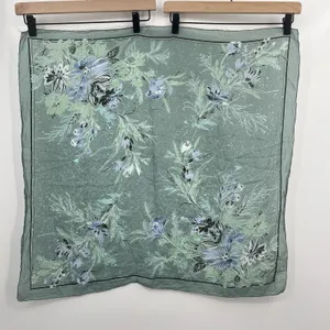 Silk Scarf Square Floral Silk Sheer Teal Blue Delicate Head Waist Tie Elegant thumbnail 8