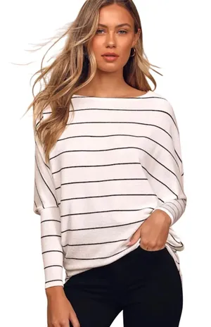 Lulus Striped‎ Boat Neck Dolman Sleeve Top White Black XS thumbnail 1