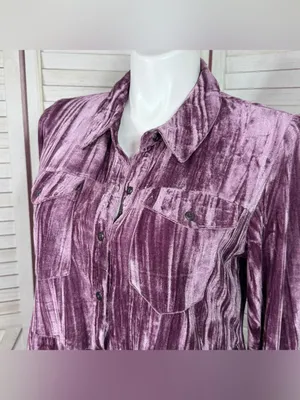 Cato Crushed Velvet Tiered‎ Babydoll Shirt Dress Mauve Purple XL Boho Cottage thumbnail 6