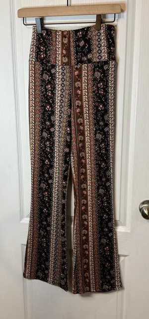 Floral Striped Women's Flare Pants Black Size M thumbnail 1