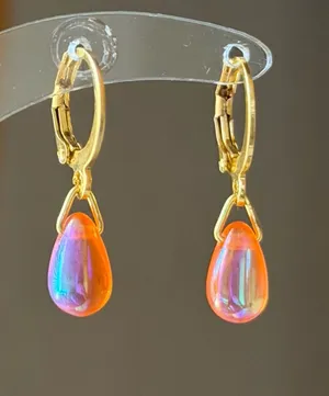 Handmade AB orange mini teardrop Czech glass simple minimalist earrings🧡 thumbnail 1