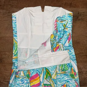 Lilly Pulitzer Franco Dress in You Gotta Regatta Ruffle Back Tie Strapless Dress thumbnail 13