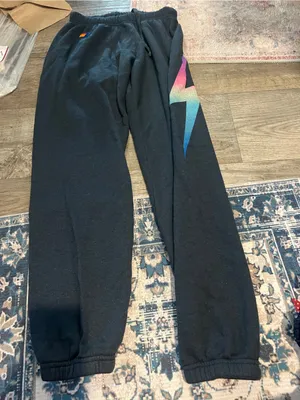 Aviator nation Black Sweatpants with Colorful Gradient Lightning Detail thumbnail 4