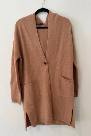 Uniqlo Women’s Long Cardigan Wool Blend Sweater Hooded Small Pockets Button thumbnail 1