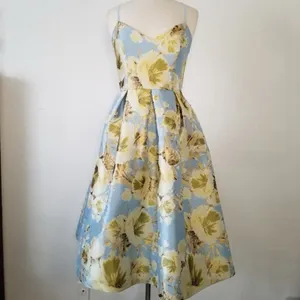 Eliza J Jacquard Brocade Floral Midi Flare Dress with Crisscross Straps thumbnail 5